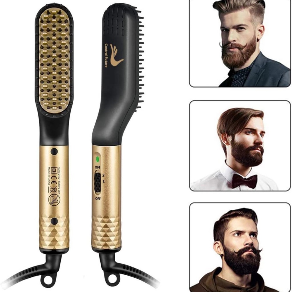 Beard Straightener Brush for Men - 2 in 1 Electric Hair Beard Straightening Heat